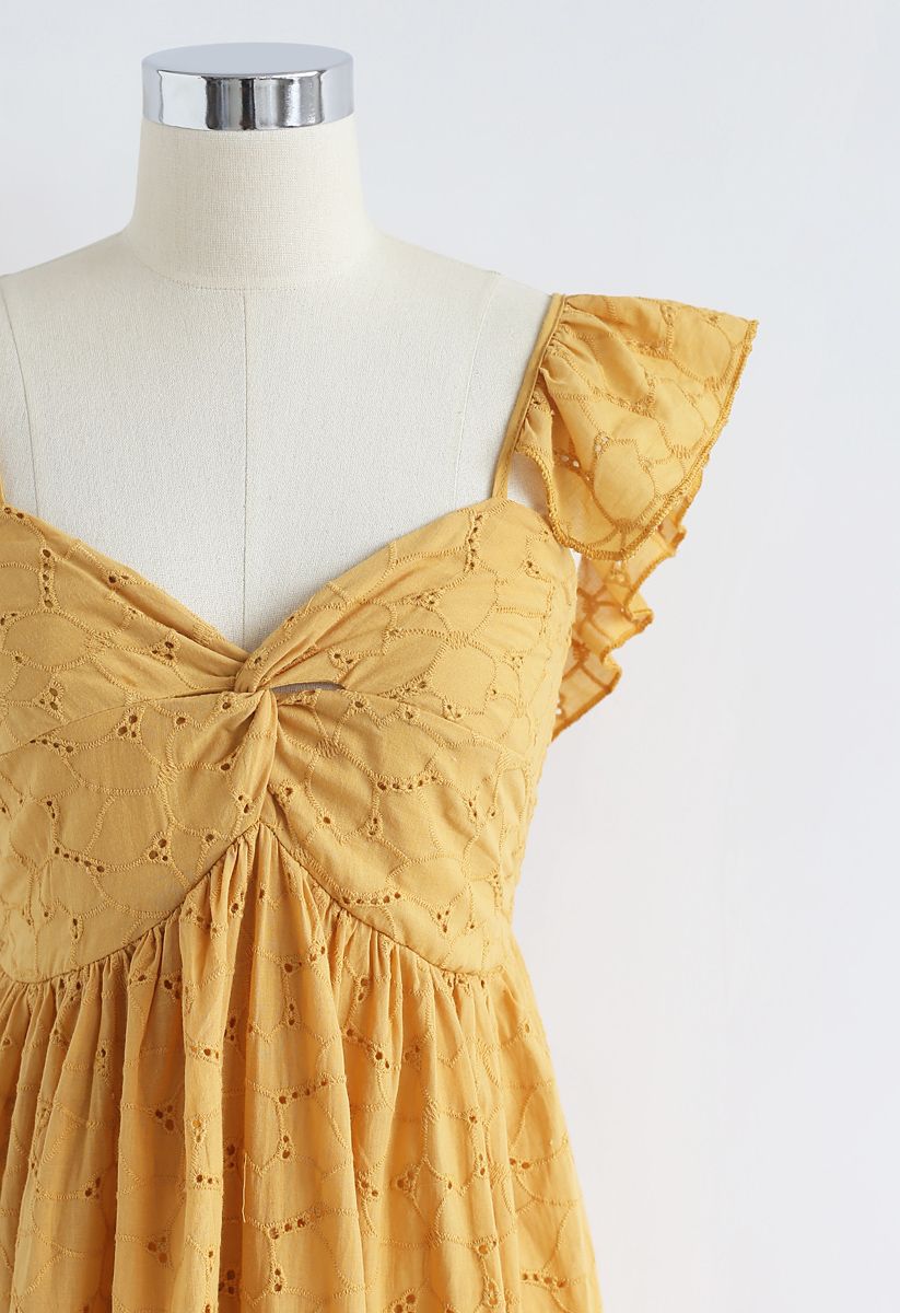 Sending Love Embroidered Eyelet Maxi Dress in Mustard