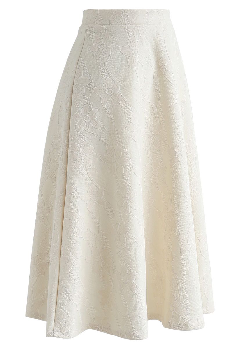 Bauhinia Flowers A-Line Midi Skirt in Cream - Retro, Indie and Unique ...