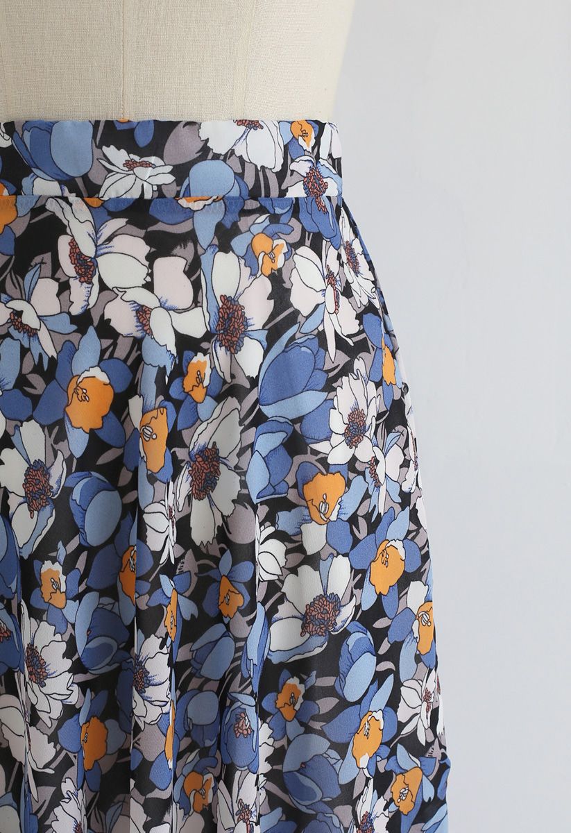 Flower Season Chiffon Maxi Skirt in Blue - Retro, Indie and Unique Fashion