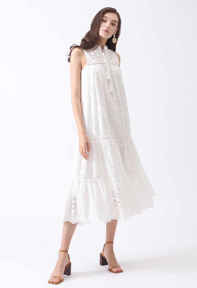 Try To Be Boho Embroidered Eyelet Maxi Dress in White
