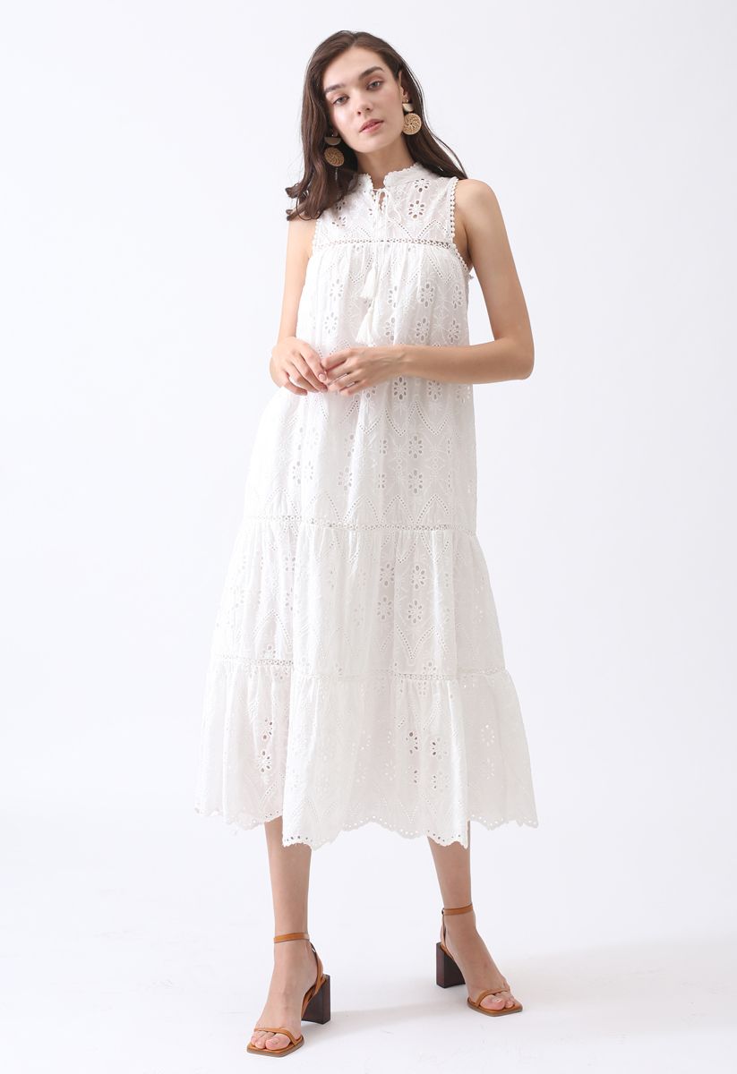 Try To Be Boho Embroidered Eyelet Maxi Dress in White