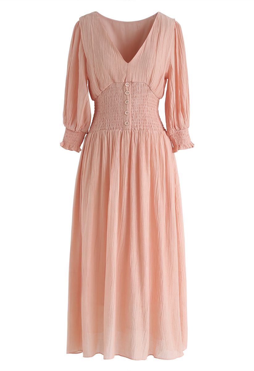 Pink Like This Shirred V-Neck Dress - Retro, Indie and Unique Fashion