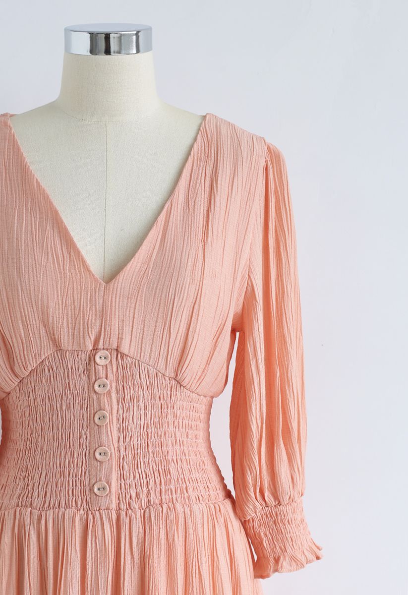 Pink Like This Shirred V-Neck Dress