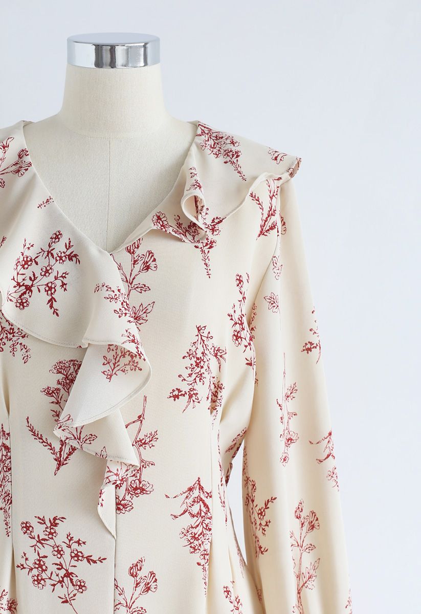Plants Aplenty Printed Chiffon Dress in Cream