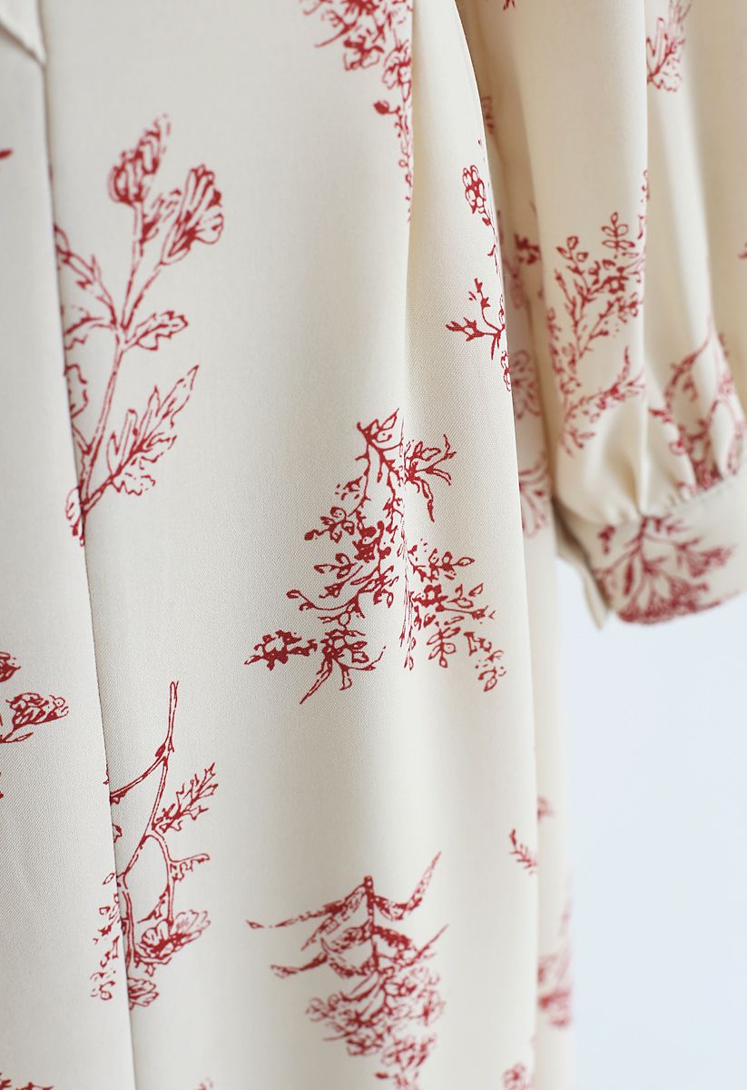 Plants Aplenty Printed Chiffon Dress in Cream