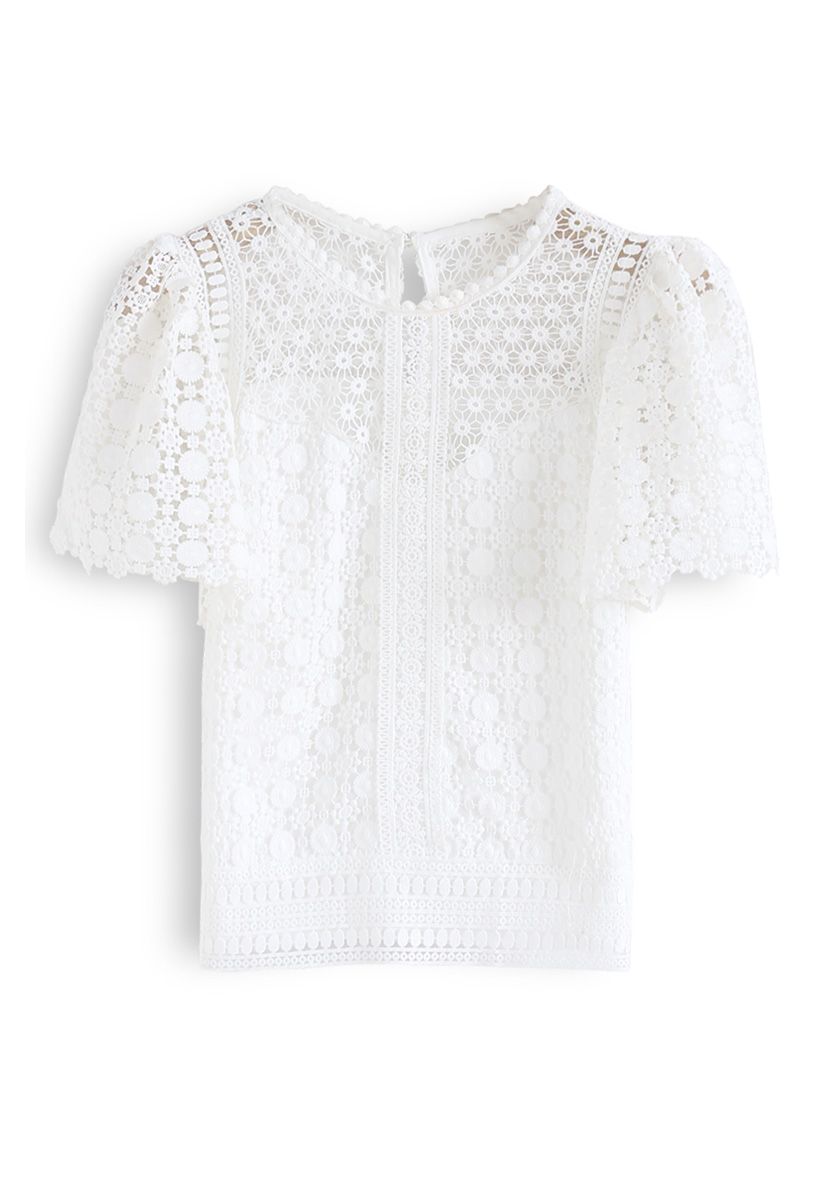 The Real Crochet Crop Top in White