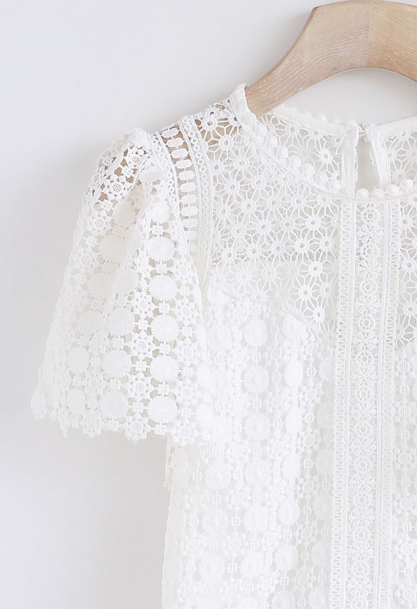 The Real Crochet Crop Top in White