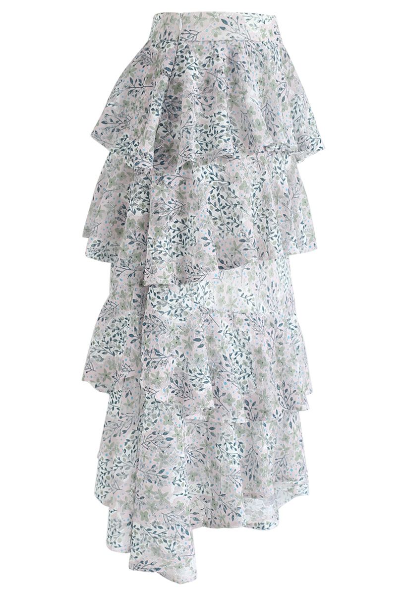 Sweet Afternoon Floral Tiered Ruffle Lace Skirt 