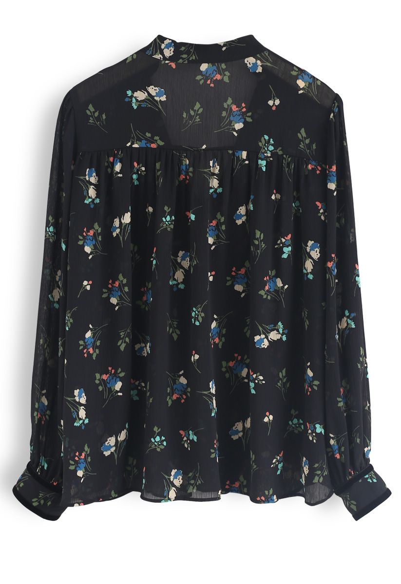 Love in Floral Chiffon Top in Black
