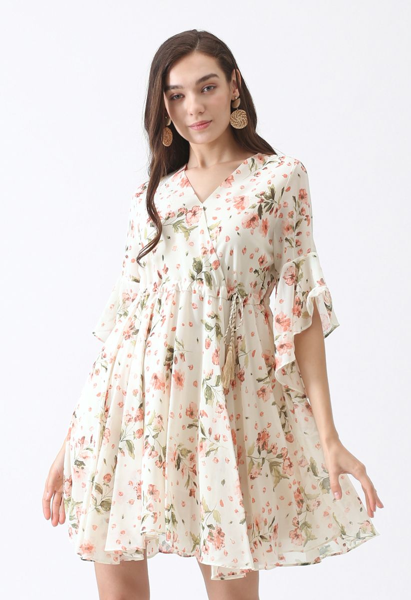 First Crush Floral V-Neck Chiffon Dress - Retro, Indie and Unique Fashion