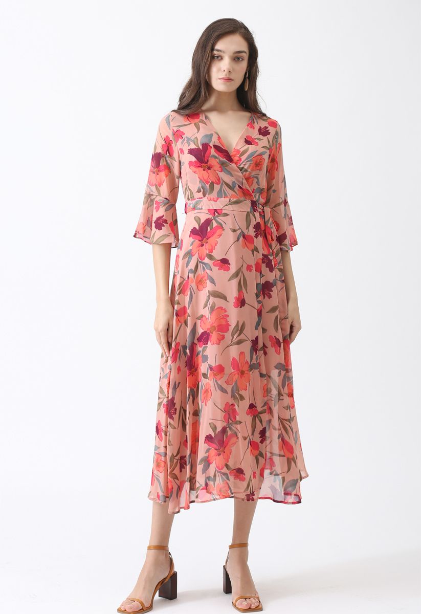 A Million Floral Dreams Print Chiffon Dress in Blush