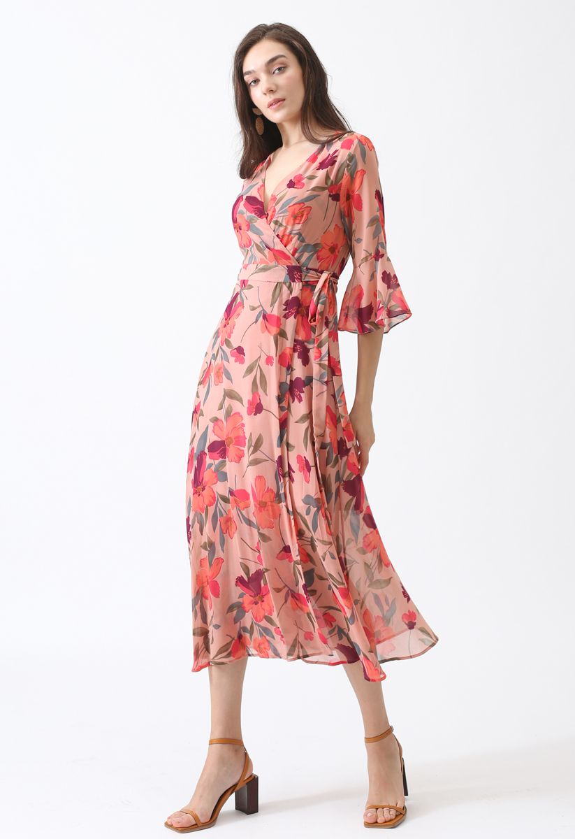 A Million Floral Dreams Print Chiffon Dress in Blush - Retro, Indie and ...