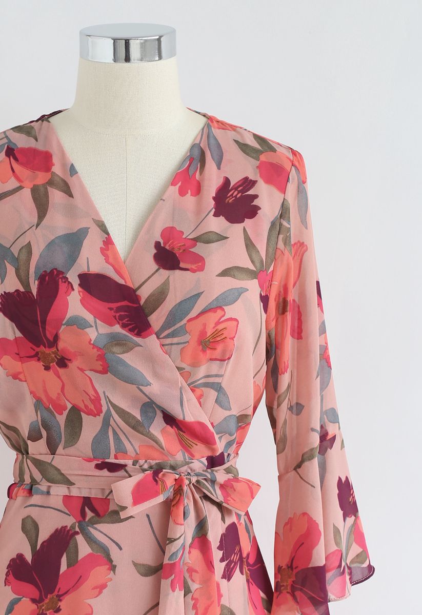 A Million Floral Dreams Print Chiffon Dress in Blush