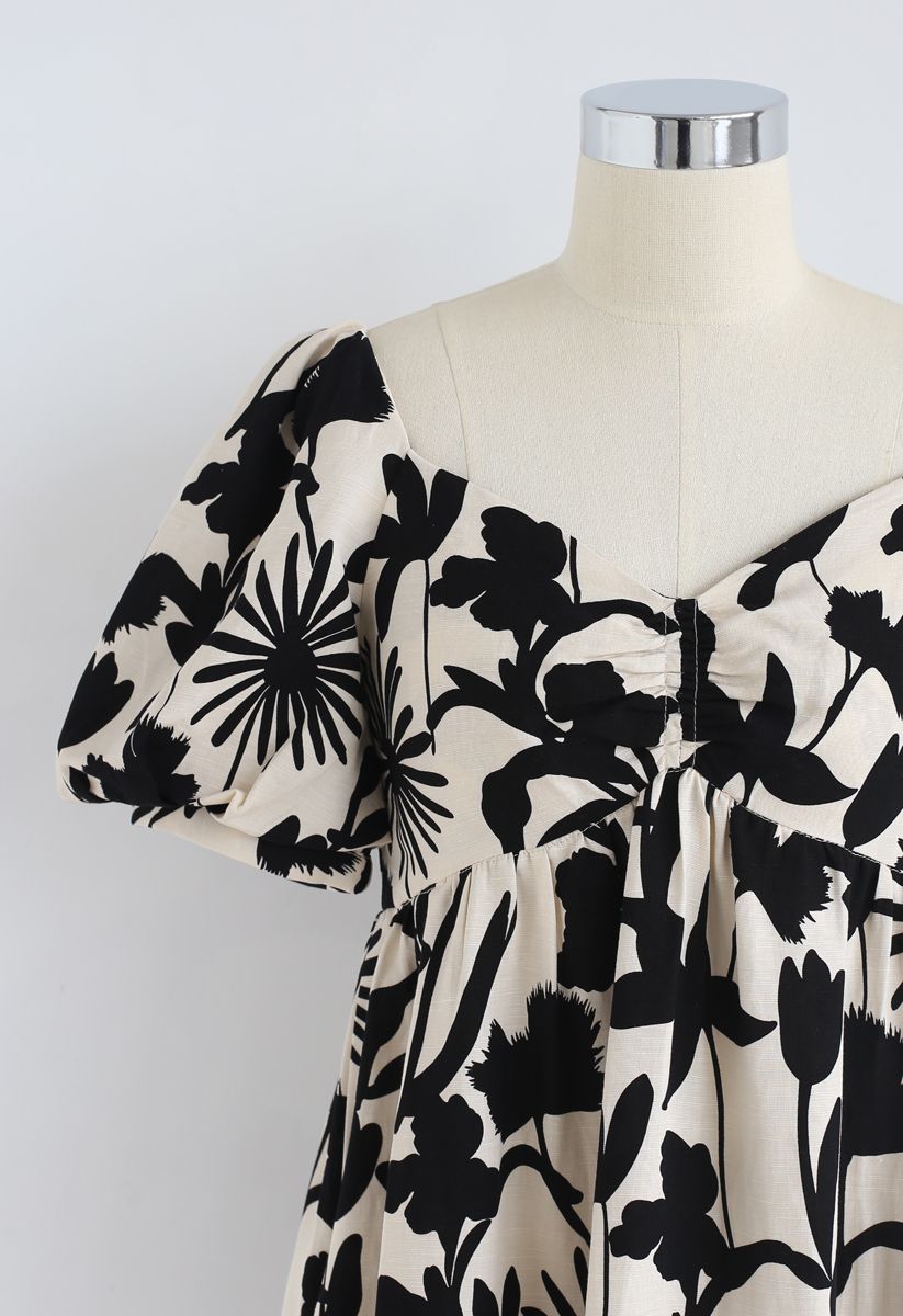 Inky Flower Painting Square Neck Dress