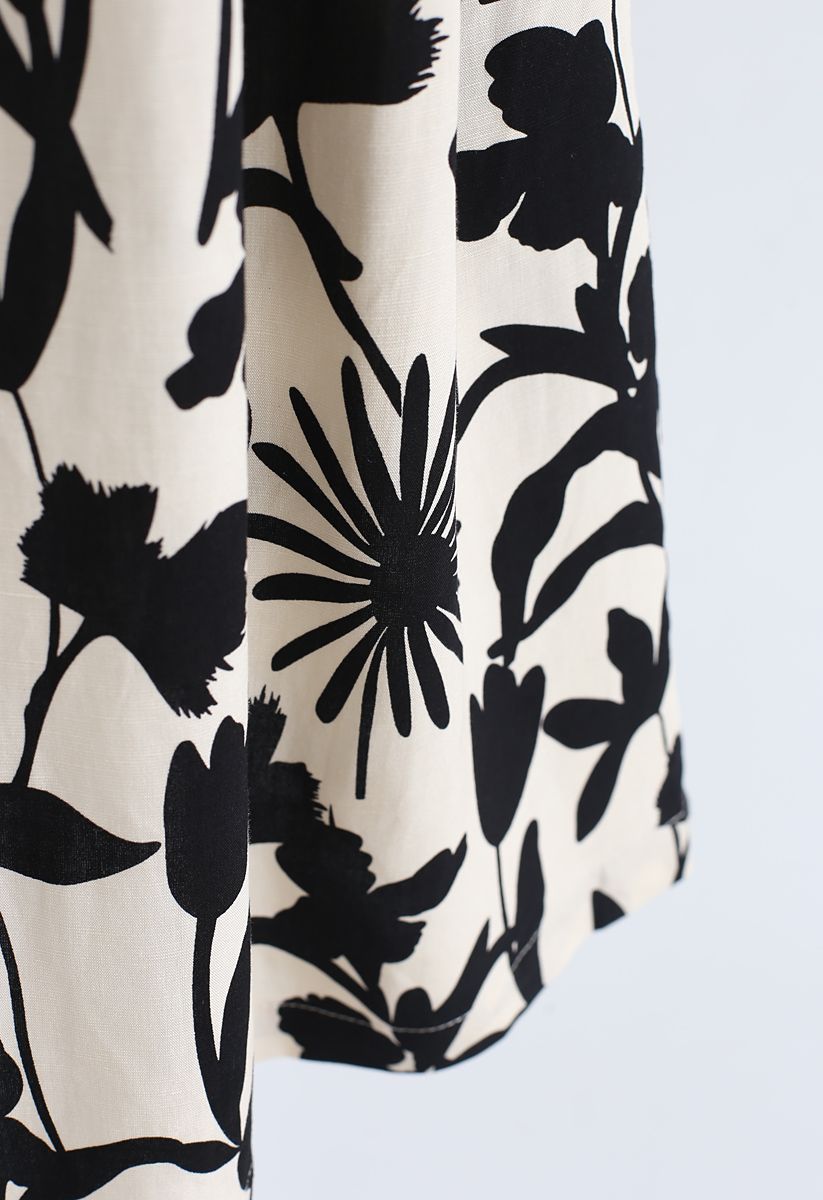 Inky Flower Painting Square Neck Dress