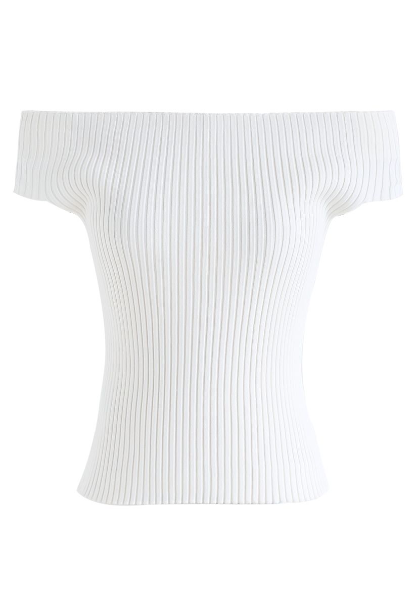 Count on You Off-Shoulder Ribbed Knit Top in White - Retro, Indie and ...