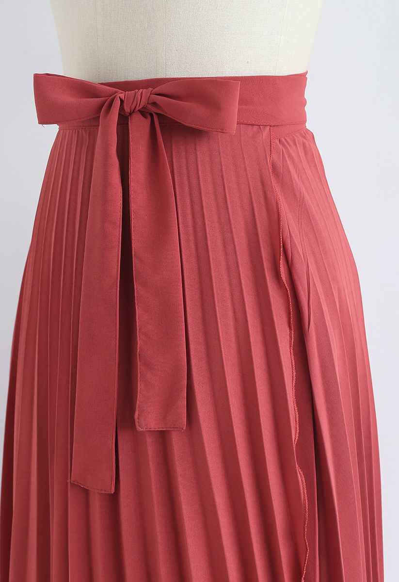 Tender Breeze Pleated Midi Skirt in Red - Retro, Indie and Unique Fashion