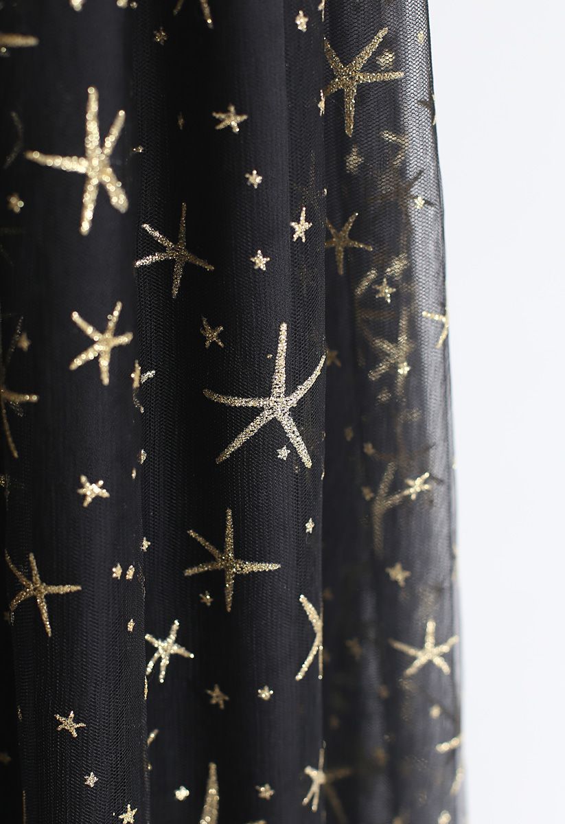 Star Mermaid Tulle Maxi Skirt in Black
