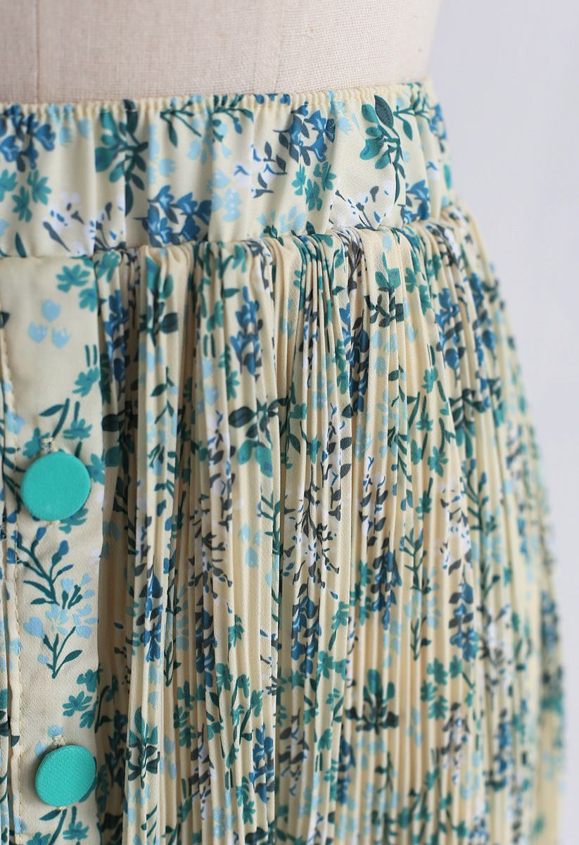 Spring Leaf Print Pleated Midi Skirt in Green - Retro, Indie and Unique ...
