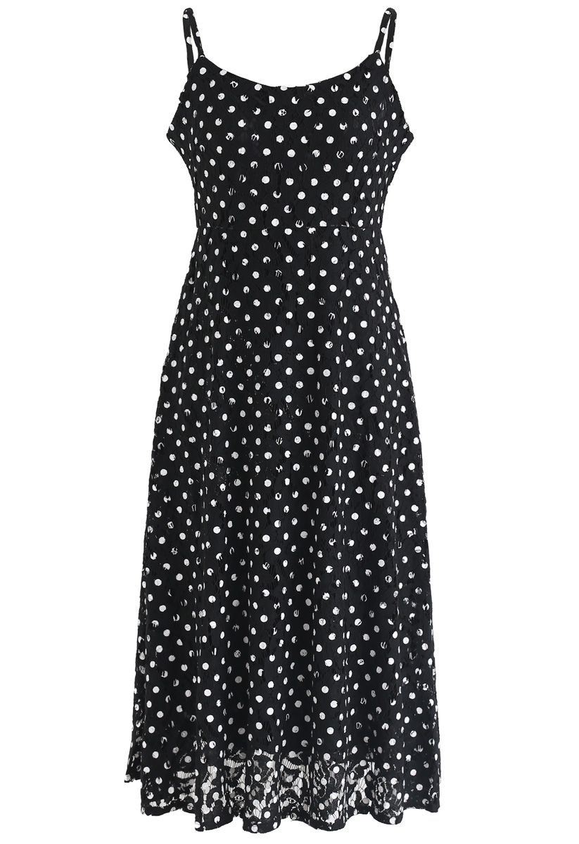 Ready to Run Polka Dots Lace Cami Dress in Black - Retro, Indie and ...