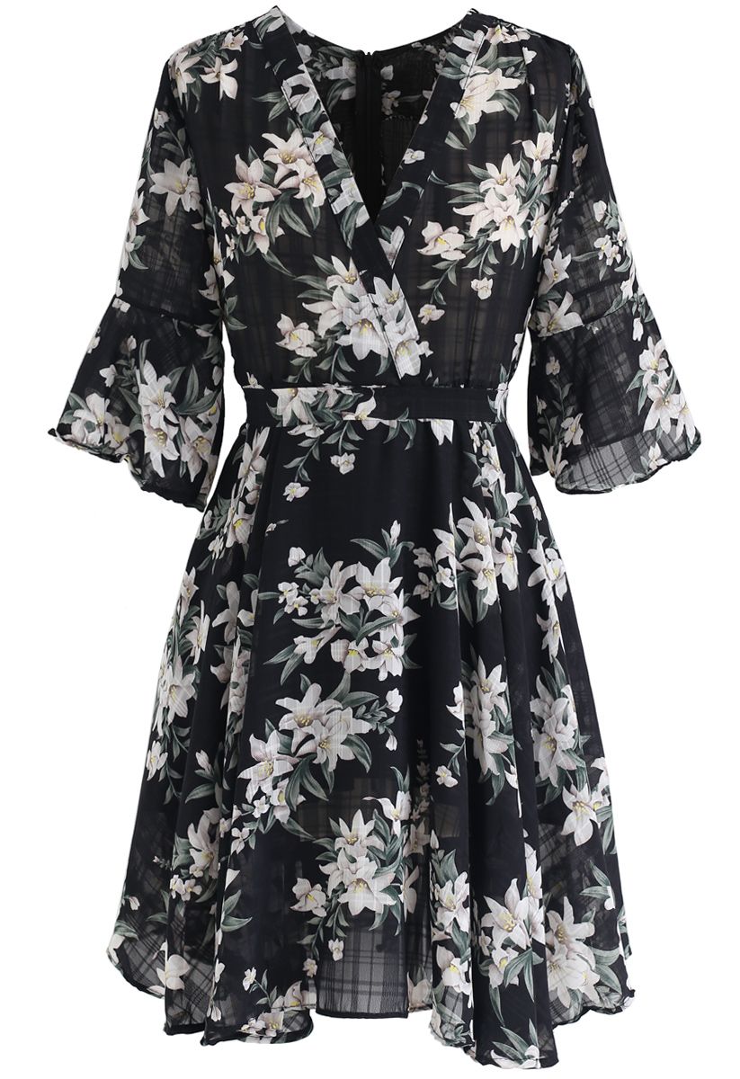 Better Than That Floral Chiffon Dress in Black - Retro, Indie and ...