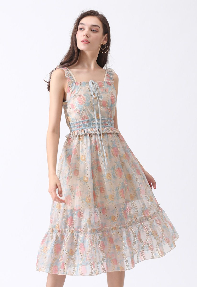 Get It Hot Eyelet Embroidered Organza Cami Dress