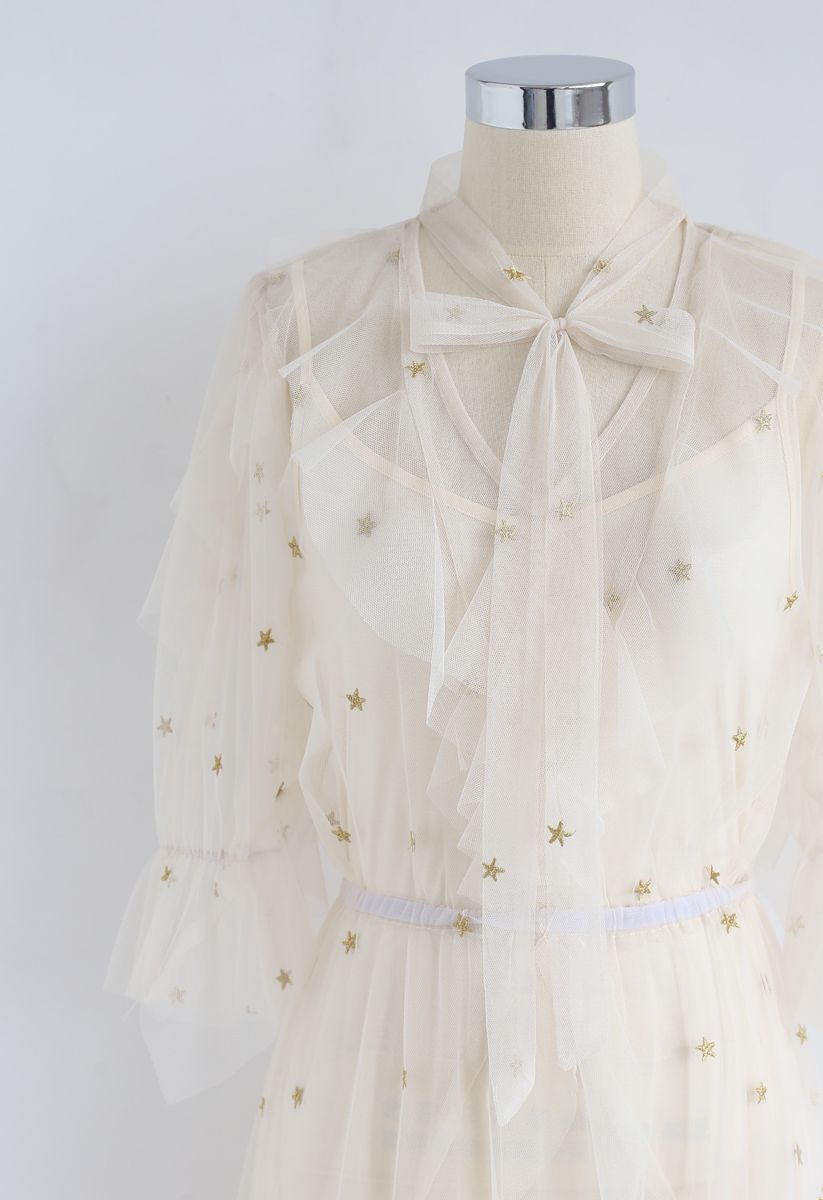 Grasping Stars Tulle Midi Dress in Cream