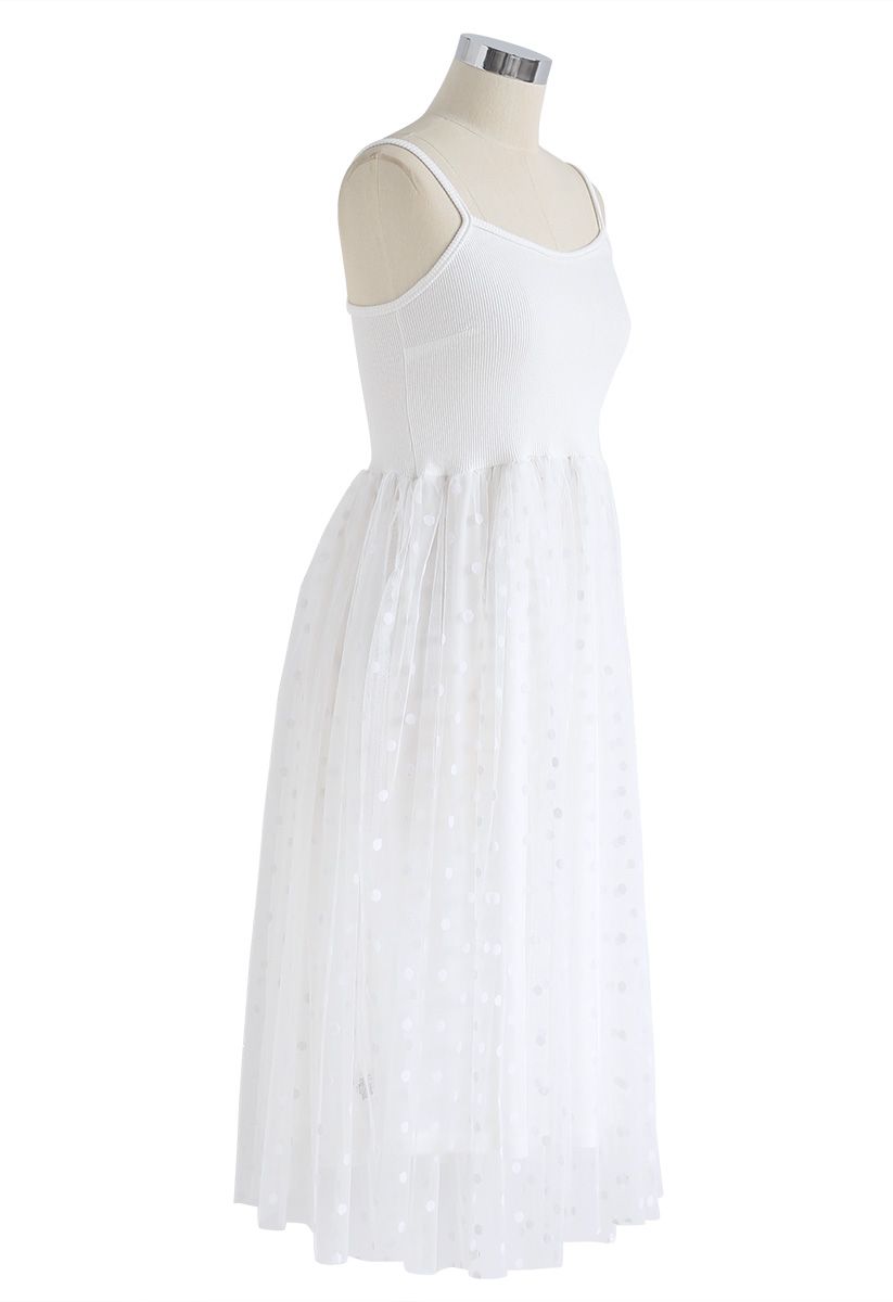 Dot To Be Chic Cami Knit Mesh Dress in White