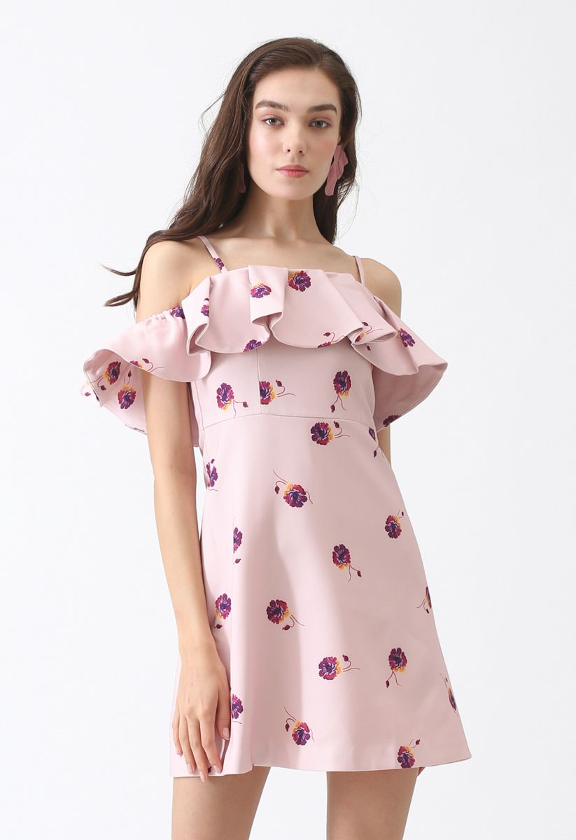 floral print cold shoulder dress