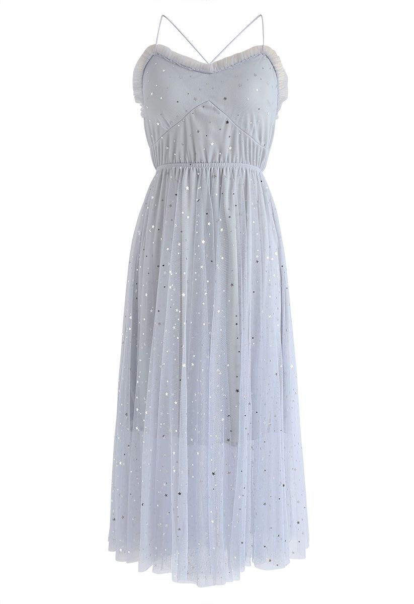 Brighter Stars Cross Back Mesh Dress in Grey - Retro, Indie and Unique ...