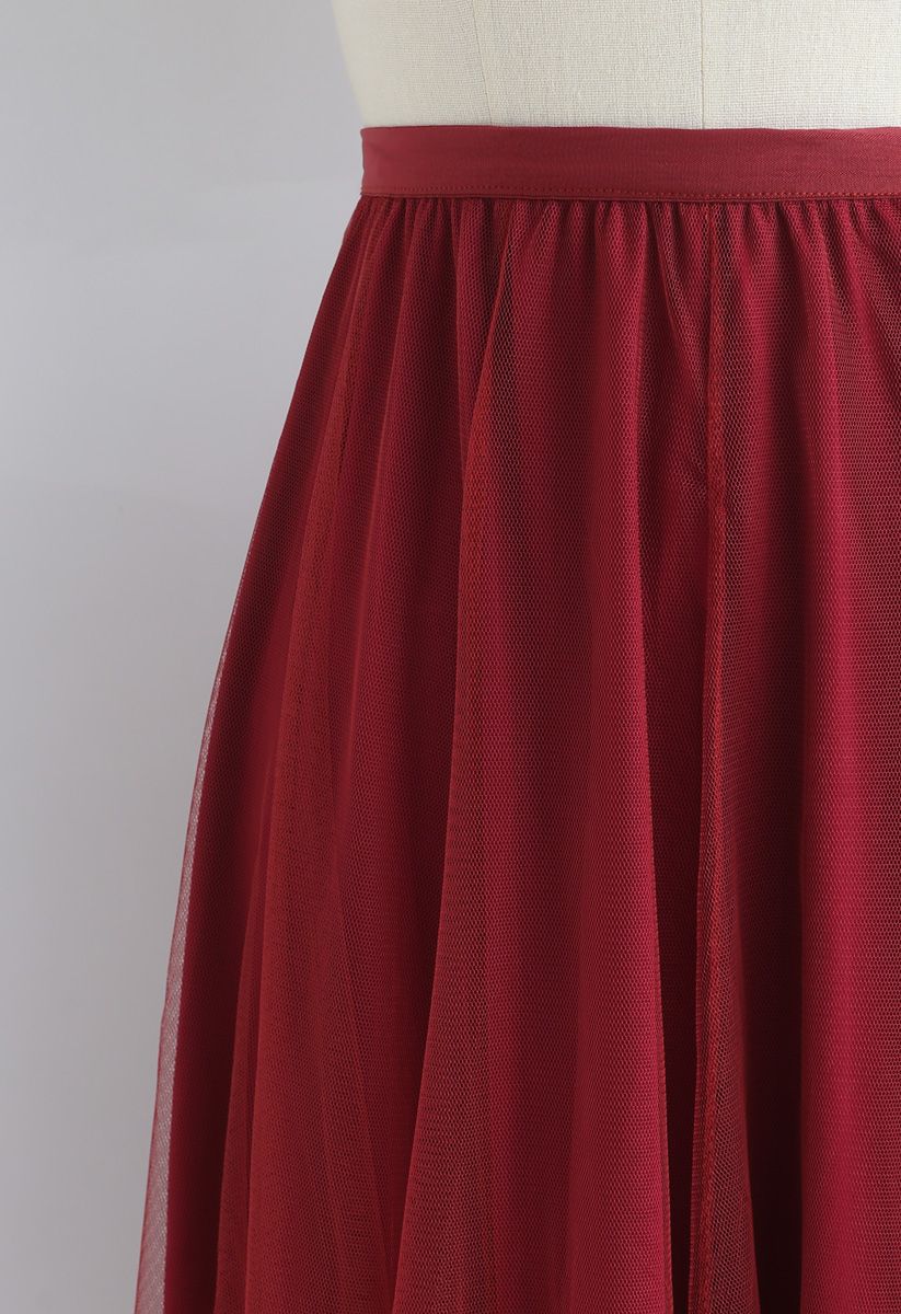 My Secret Garden Tulle Midi Skirt in Red