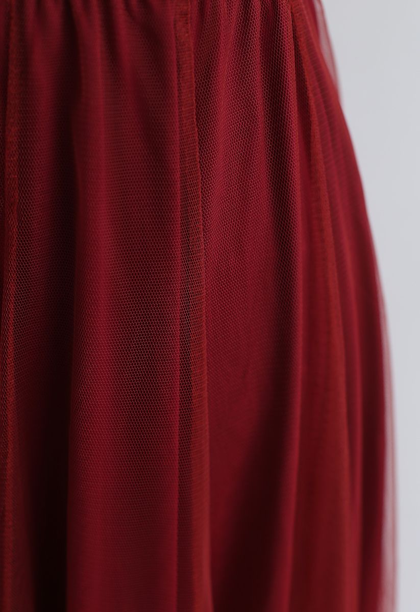 My Secret Garden Tulle Midi Skirt in Red