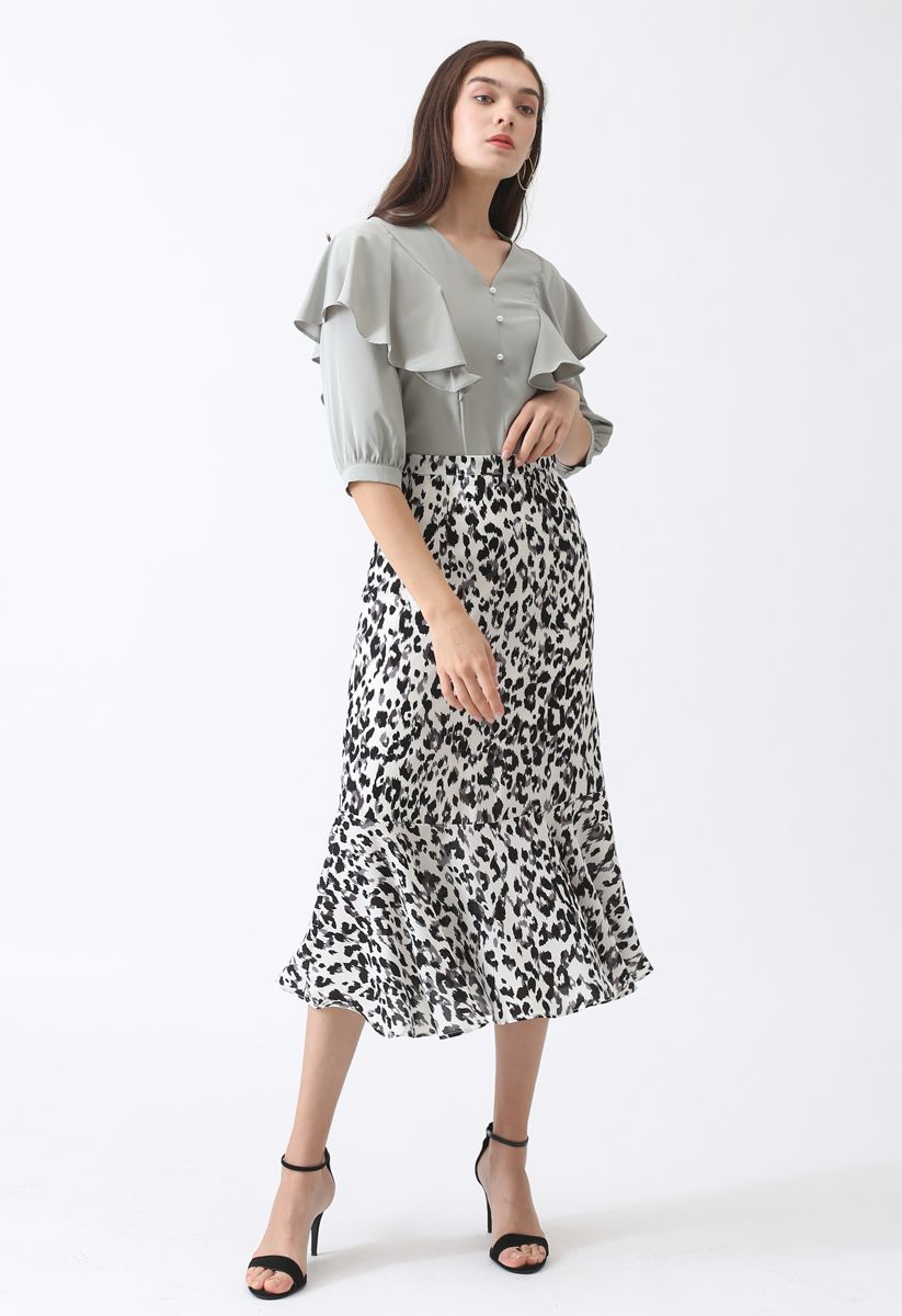 It Must Be Love Painted Leopard Frilling Skirt - Retro, Indie and ...