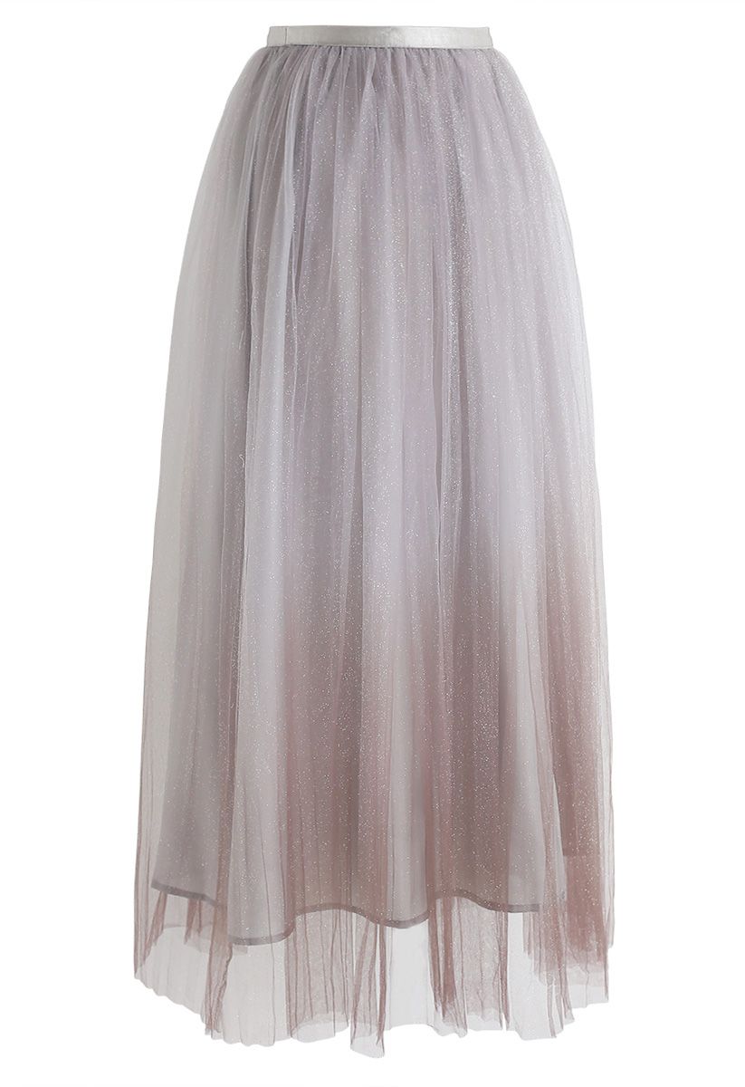 Miracle Night Tulle Maxi Skirt in Brown