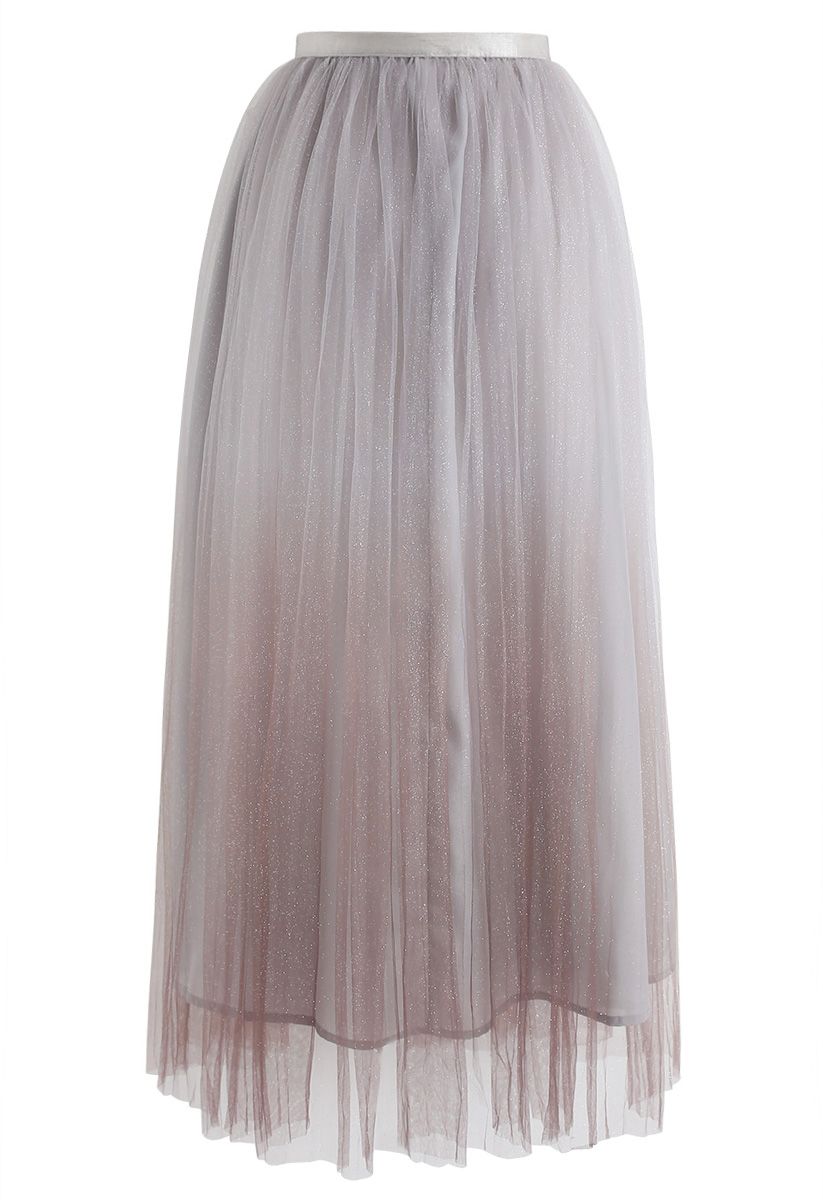 Miracle Night Tulle Maxi Skirt in Brown