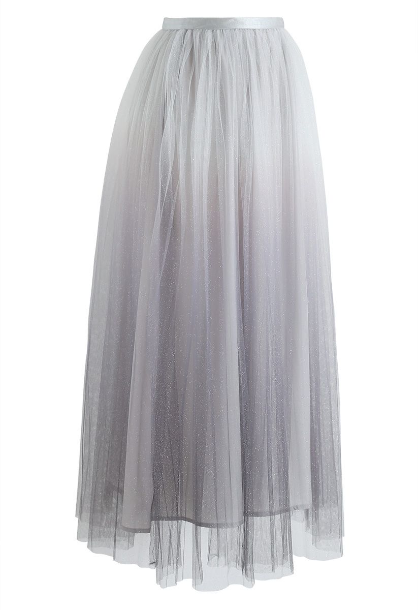 Miracle Night Tulle Maxi Skirt in Grey