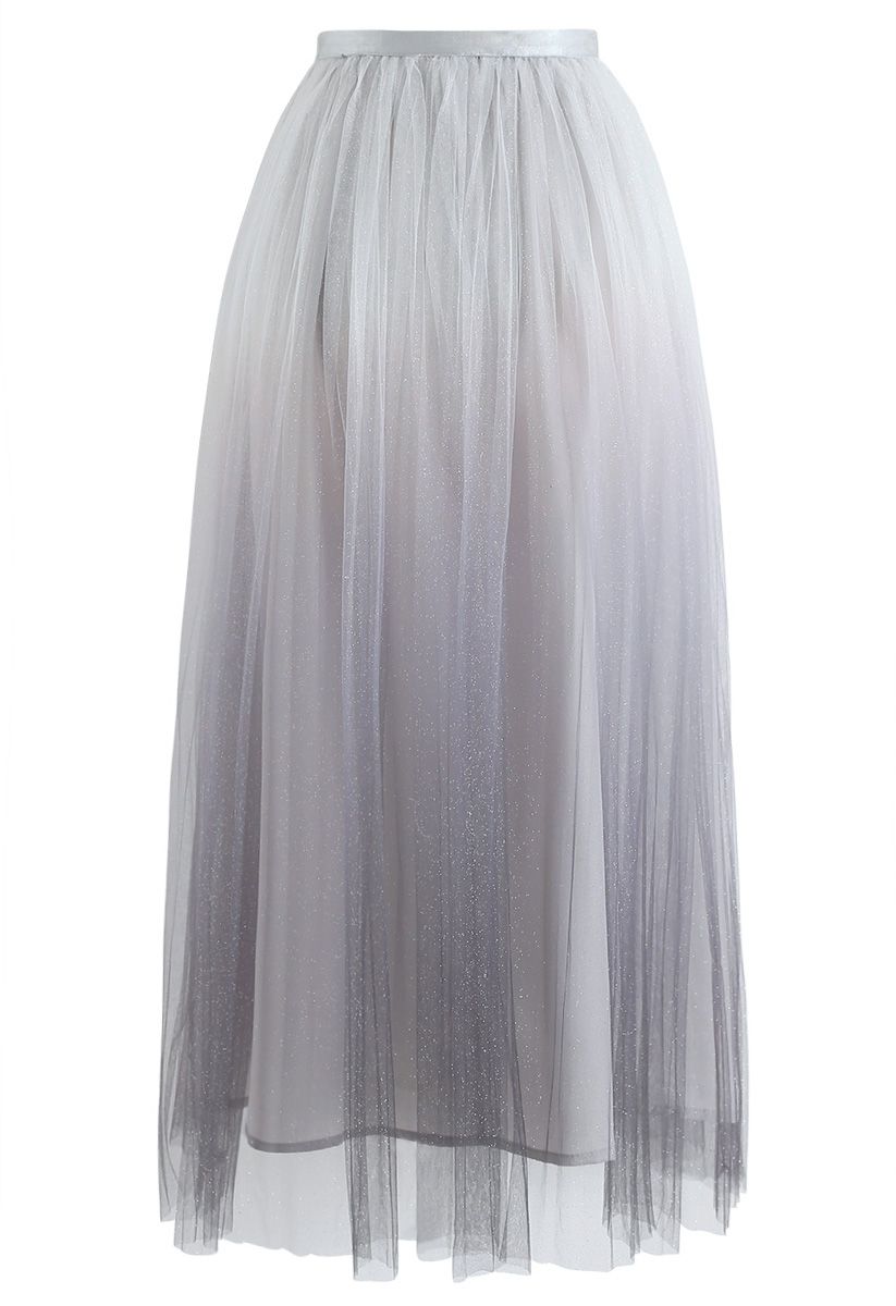 Miracle Night Tulle Maxi Skirt in Grey