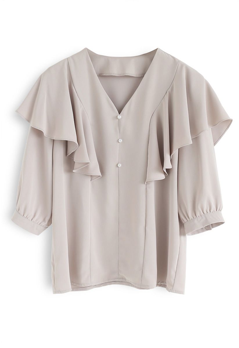 Let's Fall in Love Ruffle Top in Taupe