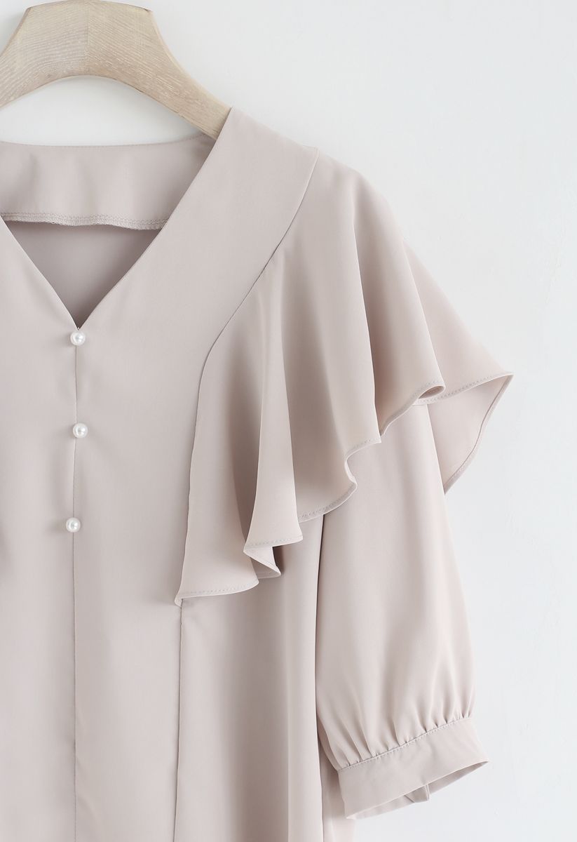 Let's Fall in Love Ruffle Top in Taupe
