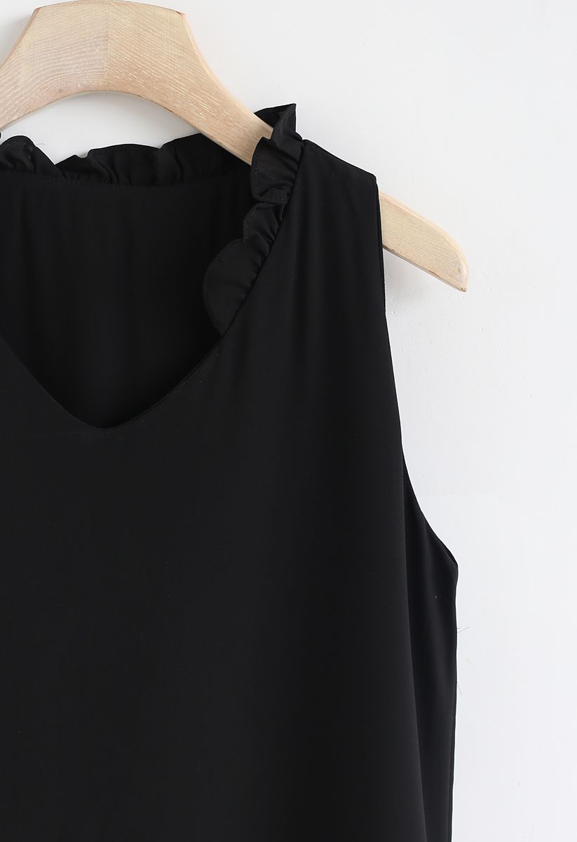 As I Am Sleeveless V-Neck Chiffon Top in Black - Retro, Indie and ...