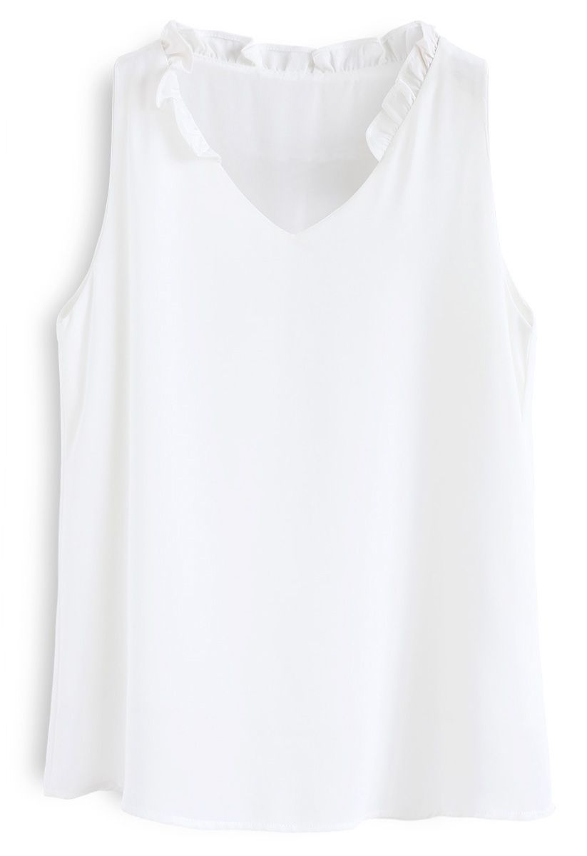 As I Am Sleeveless V-Neck Chiffon Top in White - Retro, Indie and ...