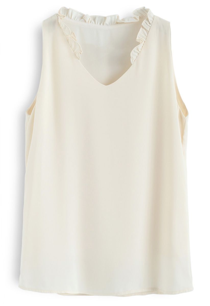 As I Am Sleeveless V-Neck Chiffon Top in Cream - Retro, Indie and ...