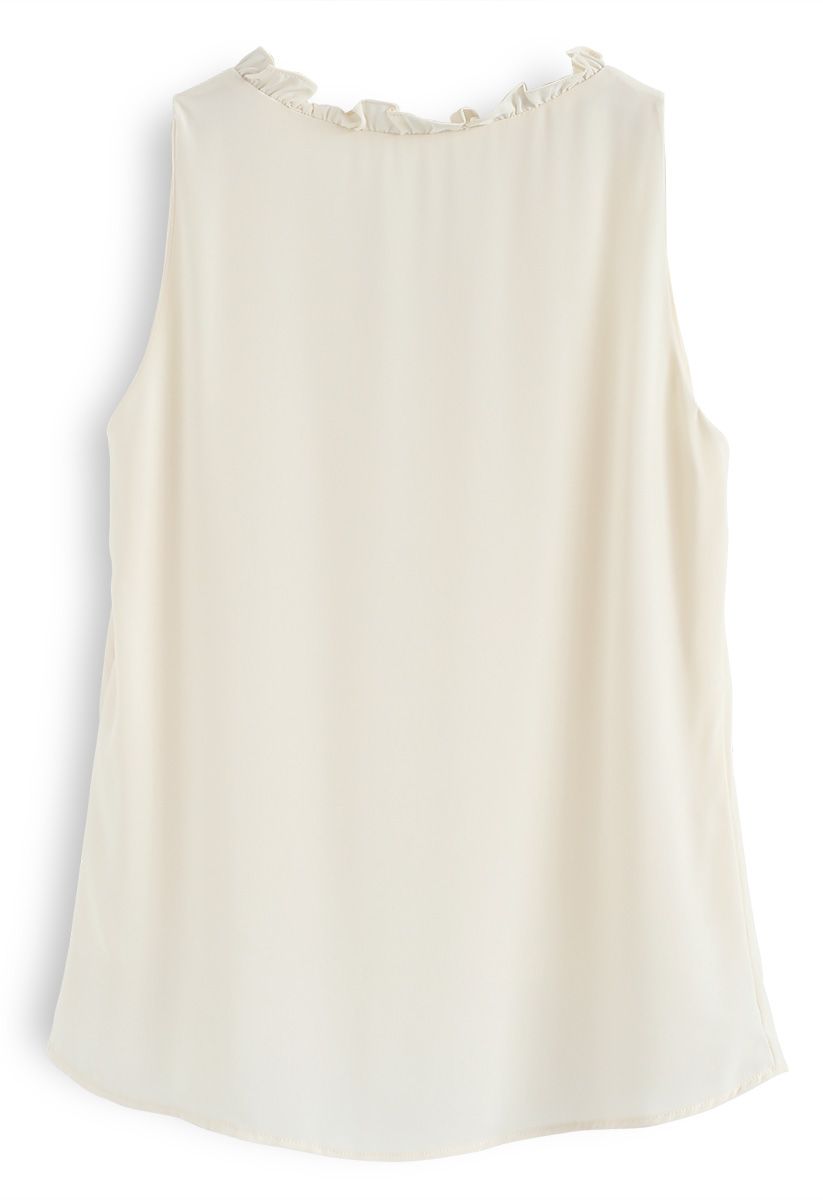 As I Am Sleeveless V-Neck Chiffon Top in Cream - Retro, Indie and ...
