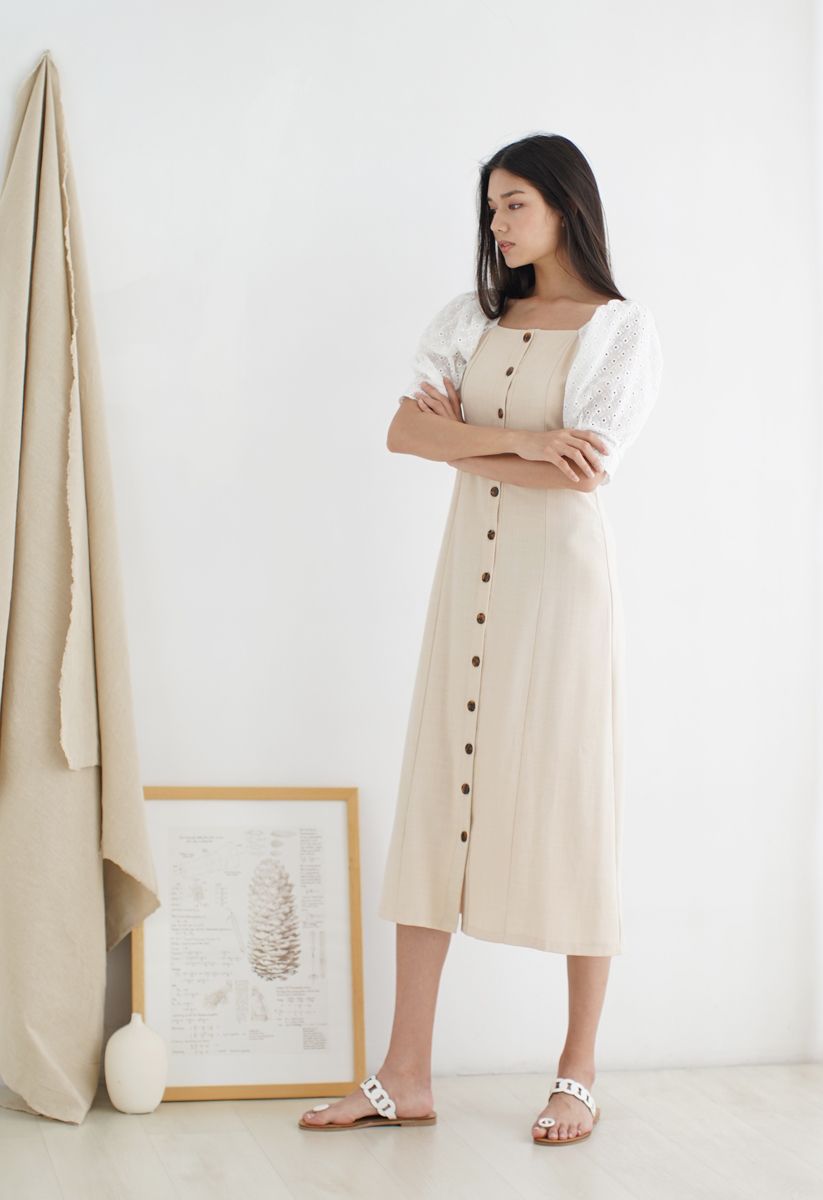 Linen Wishes Button Down Midi Dress - Retro, Indie and Unique Fashion