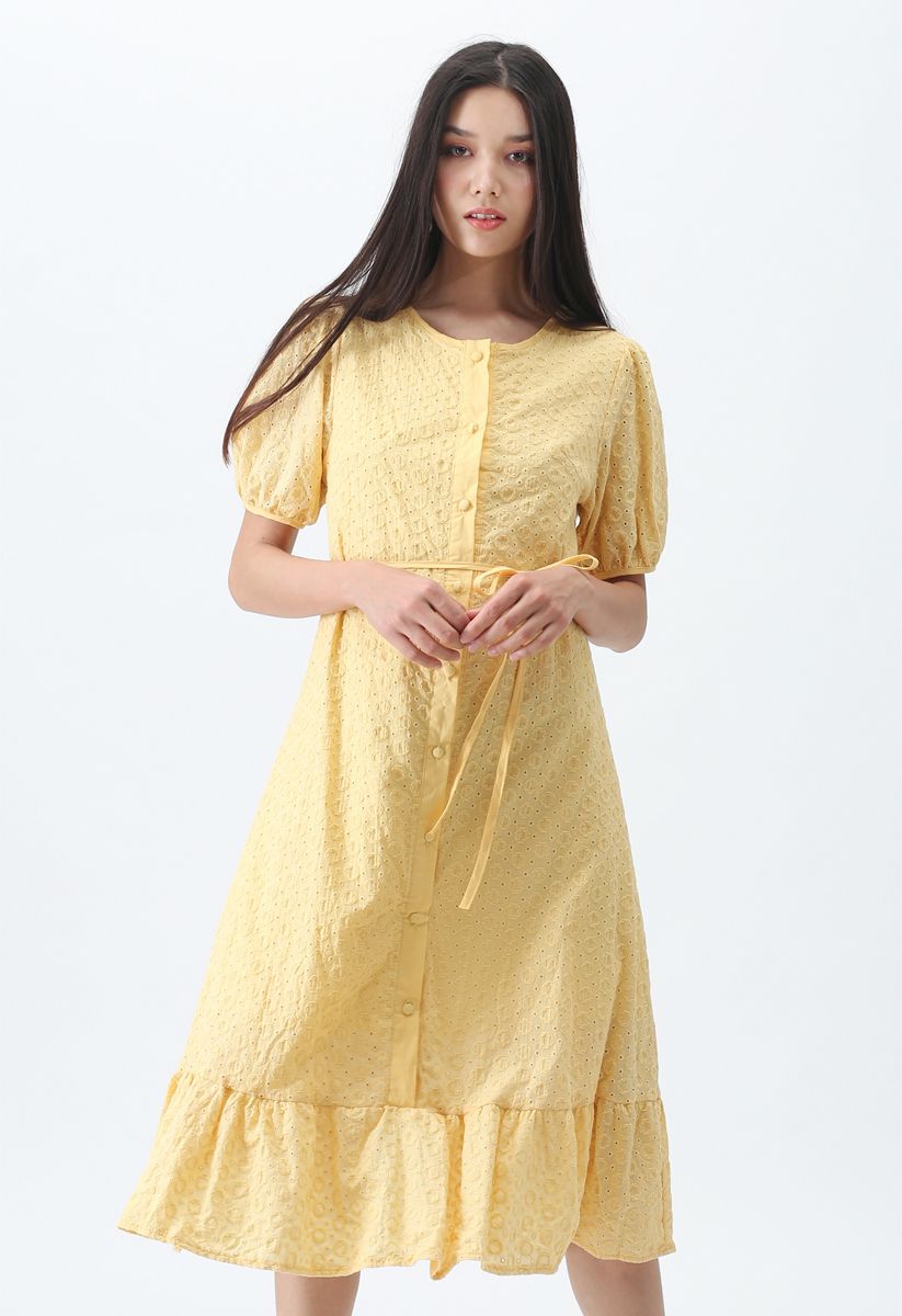 There She Goes Embroidered Button Down Dress in Yellow - Retro, Indie ...