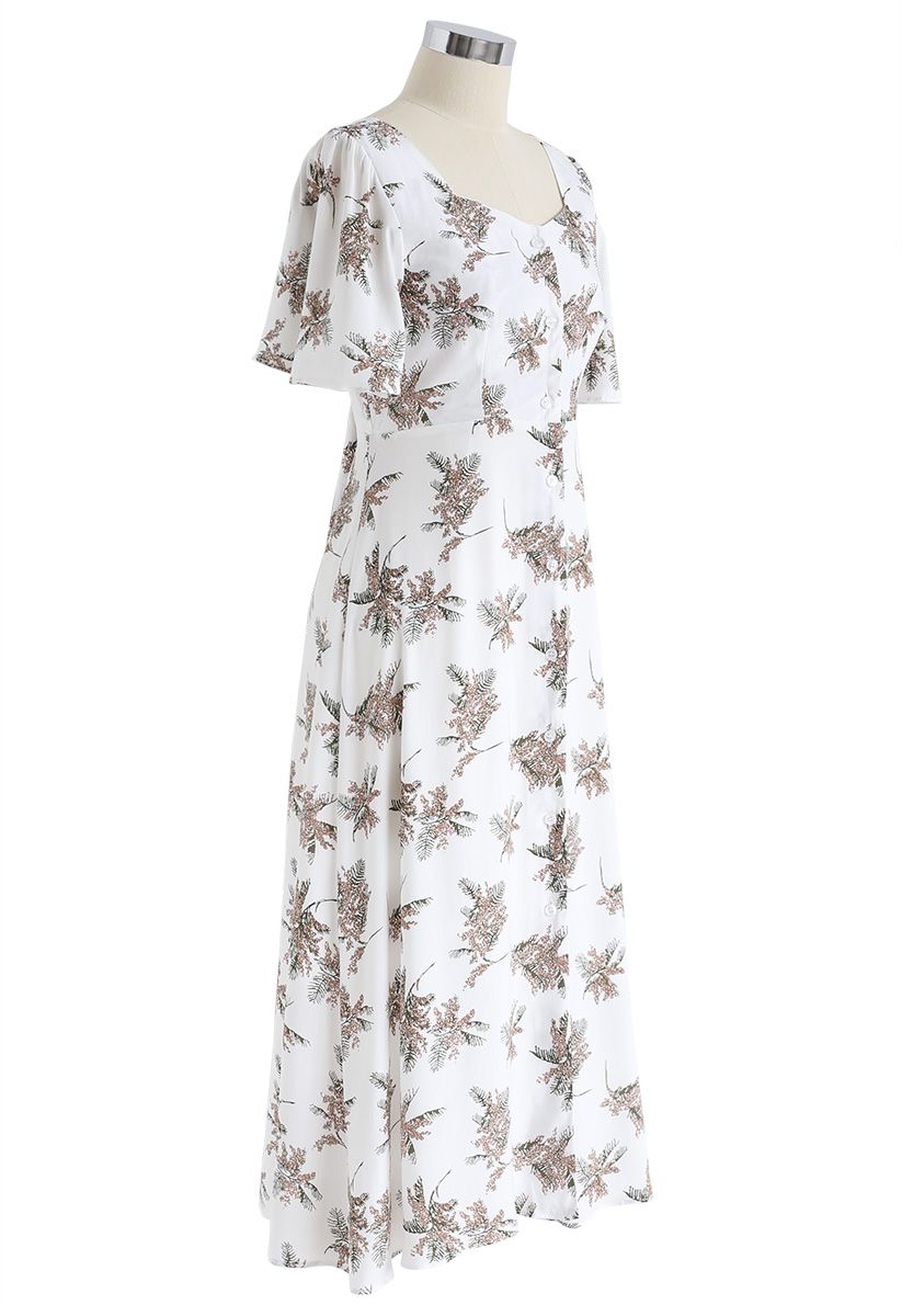 Summer Sunset Open-Back Print Midi Dress in Ivory