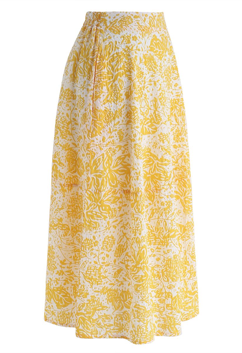 Imagine More Floral Embossed A-Line Skirt in Yellow - Retro, Indie and ...