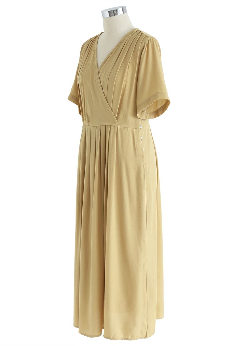 Just Luv Me Pleated Wrap Dress in Mustard - Retro, Indie and Unique Fashion