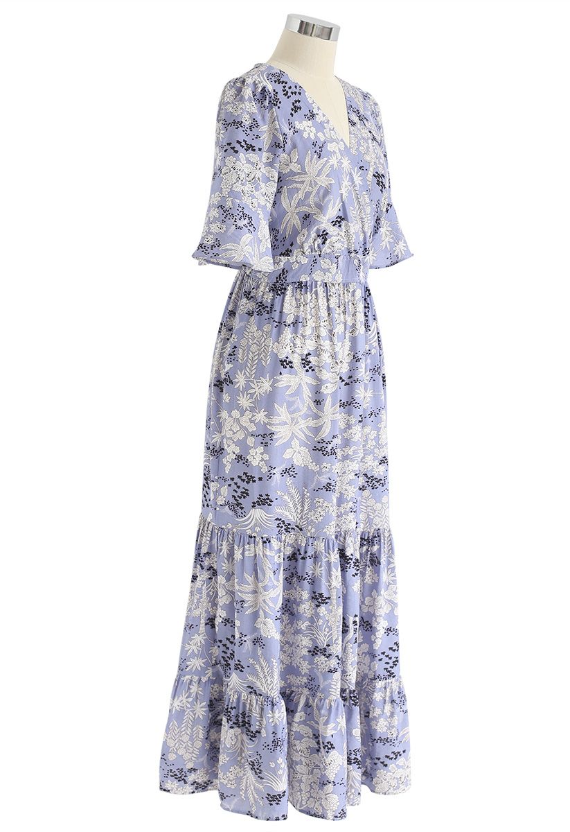Plant Fairyland Wrap Chiffon Maxi Dress in Blue - Retro, Indie and ...