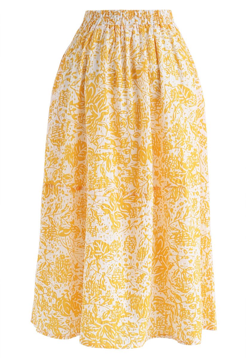 Imagine More Floral Embossed A-Line Skirt in Yellow - Retro, Indie and ...